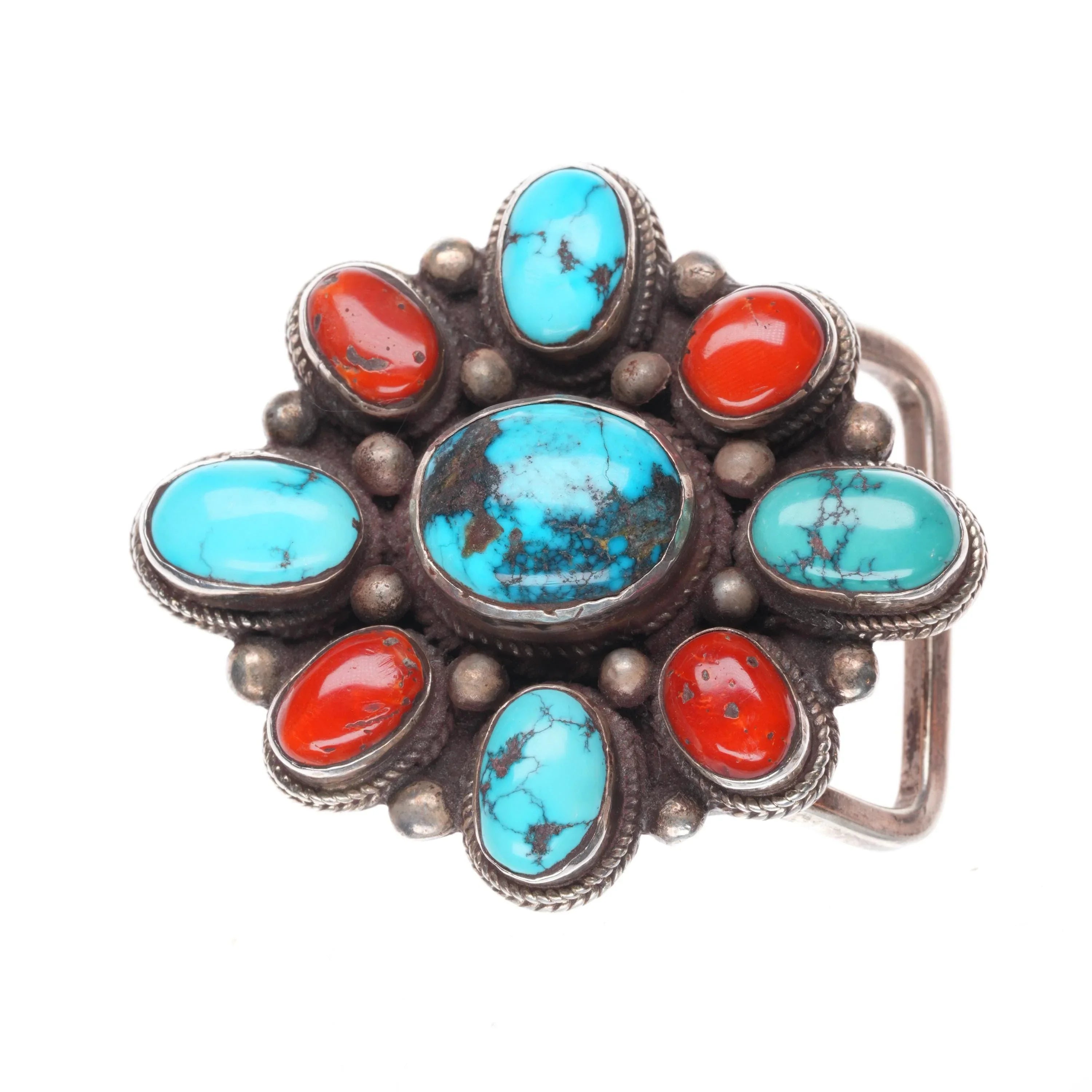 small Vintage sterling silver, turquoise/Mediterranean red 