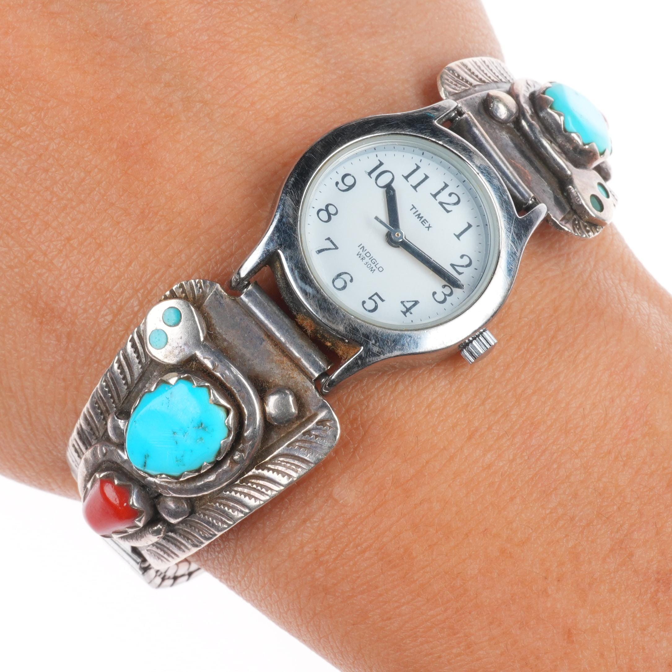 navajo ZUNI ターコイズ コーラル 925 トップ フラワー Effie Calavaza Zuni sterling silver, turquoise, coral snakes