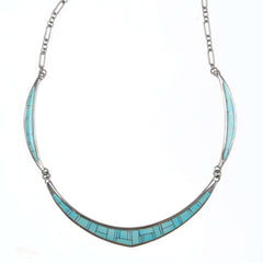 Calvin Begay Navajo silver and turquoise channel inlay necklace - Estate Fresh Austin
