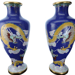 Large Vintage Chinese Cloisonné Dragon Vases Mirror Pair - Estate Fresh Austin