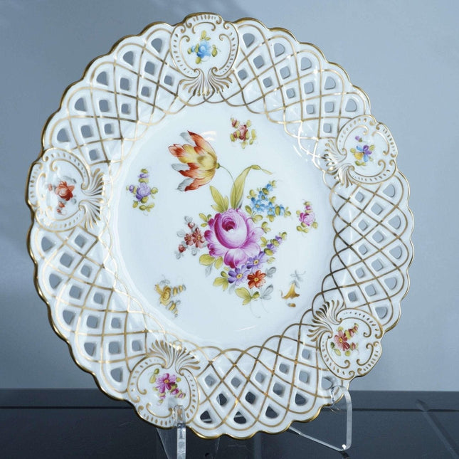 10" Antique Dresden hand painted Dresden reticulated plate - Estate Fresh Austin