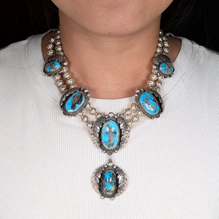 60's-70's Navajo Blue Diamond Turquoise sterling silver beaded necklace