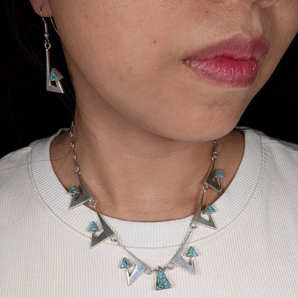 Nusie Henry Belon Navajo Modernist sterling silver turquoise necklace/earrings