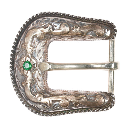 10k/Sterling Hand engraved Emerald Ranger belt buckle set - Estate Fresh Austin