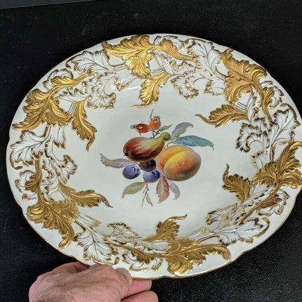 12" c1870 Meissen large Serving Bowl with heavy gold and hand painted Fruit - Estate Fresh Austin