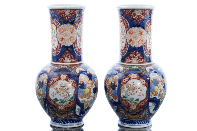 12" Meiji Period Japanese Imari Vases pair - Estate Fresh Austin