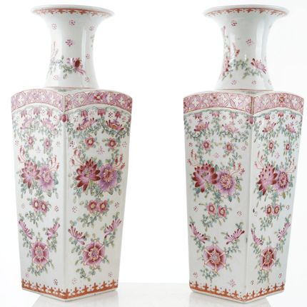 12" pr Republic Period Antique Chinese Famille Rose vases - Estate Fresh Austin