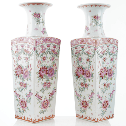 12" pr Republic Period Antique Chinese Famille Rose vases - Estate Fresh Austin