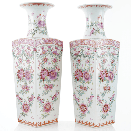 12" pr Republic Period Antique Chinese Famille Rose vases - Estate Fresh Austin