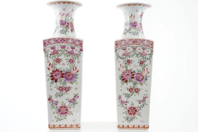 12" pr Republic Period Antique Chinese Famille Rose vases - Estate Fresh Austin