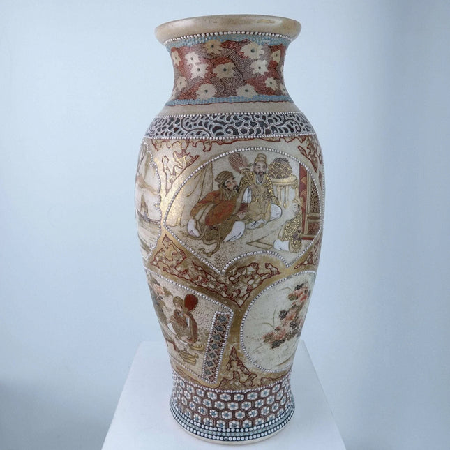12.5" Meiji Period Japanese Satsuma vase with Raised Moriage decoration - Estate Fresh Austin