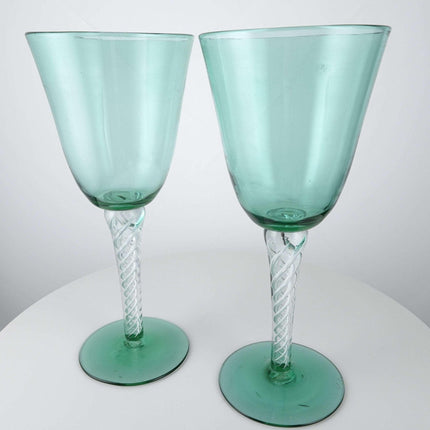 12.5" Mid Century Modern Toasting Glasses Green Air Twist Stem Huge Blenko? - Estate Fresh Austin