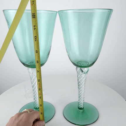 12.5" Mid Century Modern Toasting Glasses Green Air Twist Stem Huge Blenko? - Estate Fresh Austin