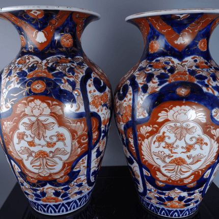 12.5" Pr c.1870 Meiji Period Japanese Imari Vases - Estate Fresh Austin