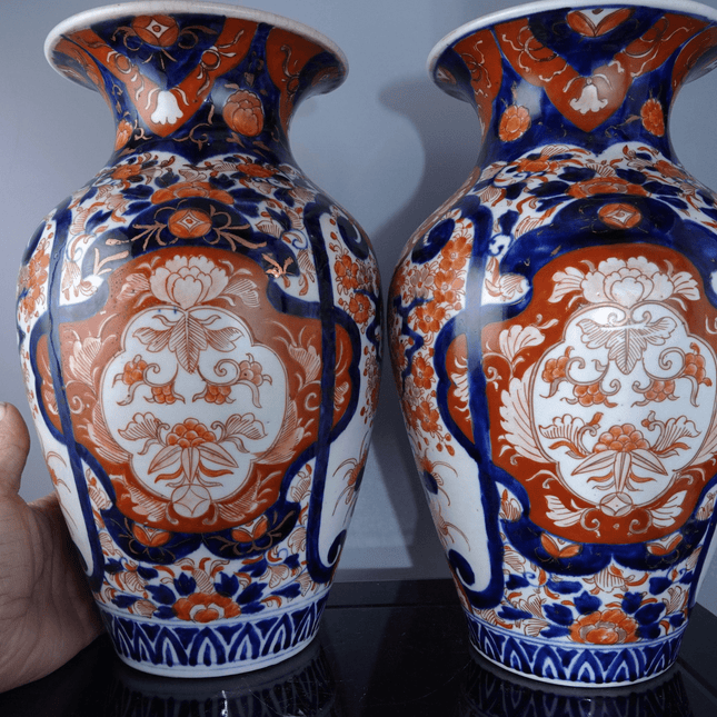 12.5" Pr c.1870 Meiji Period Japanese Imari Vases - Estate Fresh Austin