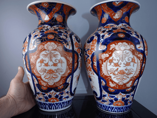 12.5" Pr c.1870 Meiji Period Japanese Imari Vases - Estate Fresh Austin