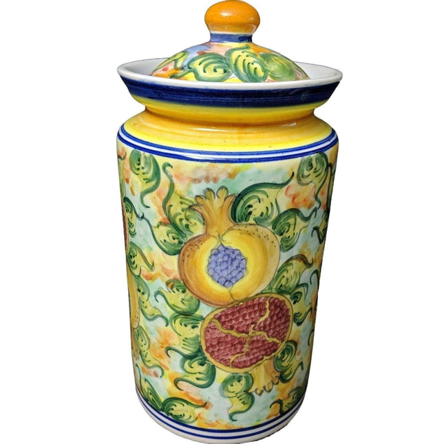 13.5" Skyros Pomegranate Canister Large Size Discontinued Hand Painted - Estate Fresh Austin