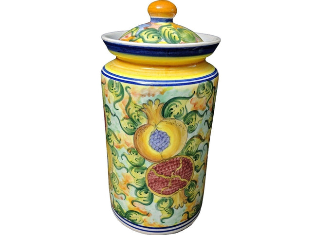 13.5" Skyros Pomegranate Canister Large Size Discontinued Hand Painted - Estate Fresh Austin