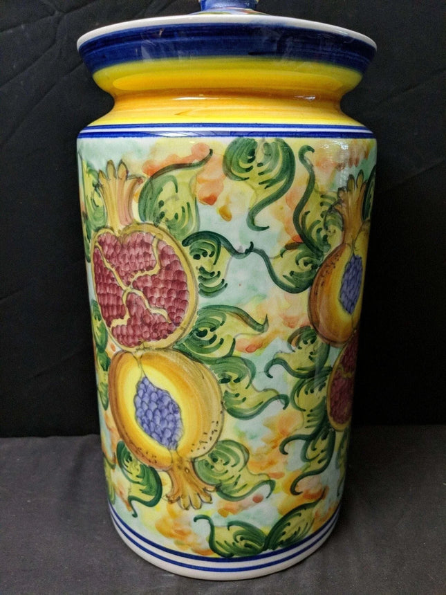 13.5" Skyros Pomegranate Canister Large Size Discontinued Hand Painted - Estate Fresh Austin