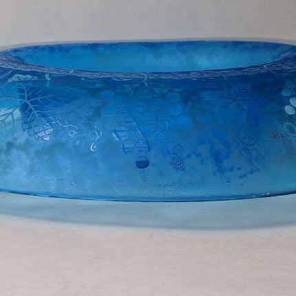 13.75" c1928 Fostoria Grape Blue Brocade Etched Cameo Glass Iridescent Oval bowl - Estate Fresh Austin