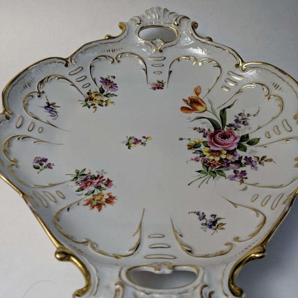 14" c1910 Schierholz Dresden Germany Hand Painted handled Serving Dish - Estate Fresh Austin