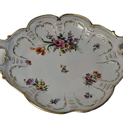 14" c1910 Schierholz Dresden Germany Hand Painted handled Serving Dish - Estate Fresh Austin