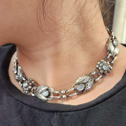 14.25" Georg Jensen Art Deco Sterling and moonstone Choker necklace - Estate Fresh Austin