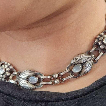 14.25" Georg Jensen Art Deco Sterling and moonstone Choker necklace - Estate Fresh Austin