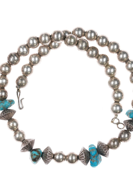 14.5" 1970's Navajo sterling and turquoise beaded choker necklace - Estate Fresh Austin