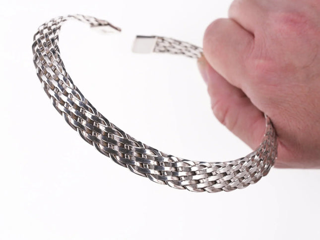 14.5" Retro ATI Mexico Braided Sterling silver collar choker necklace - Estate Fresh Austin