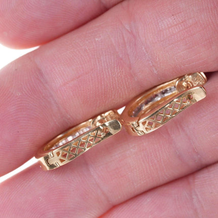 14k gold and diamond huggie hoop earrings - Estate Fresh Austin