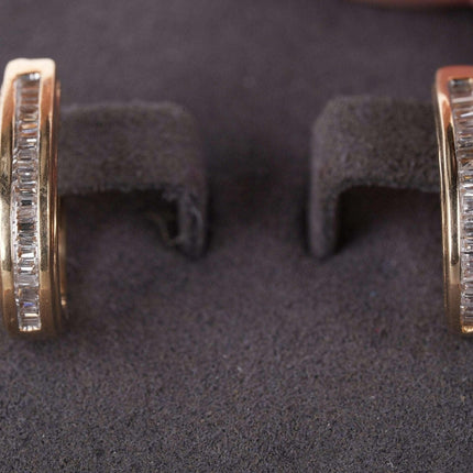 14k gold and diamond huggie hoop earrings - Estate Fresh Austin