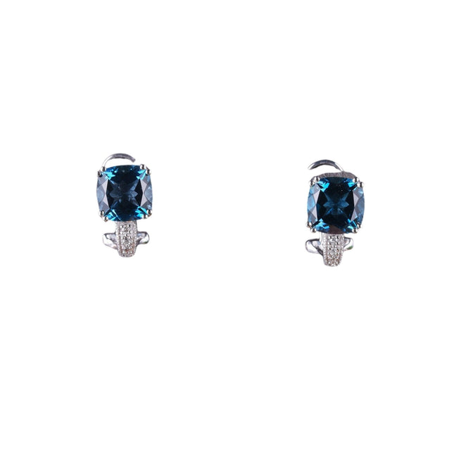 14k White gold Blue Topaz and diamond earrings - Estate Fresh Austin