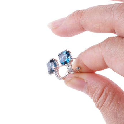 14k White gold Blue Topaz and diamond earrings - Estate Fresh Austin