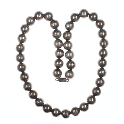 14mm 24" Sterling beaded necklace, Mexico - Estate Fresh Austin