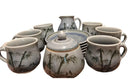 15 pieces Desert or Tea/coffee Set Blue Bamboo Siam Celadon 1986 Artist signed A - Estate Fresh Austin