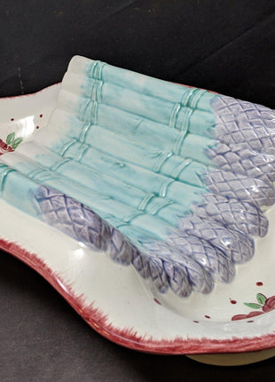 15.25" Longchamp French Majolica Asparagus Serving Platter 9.25" deep x 3.5" tal - Estate Fresh Austin