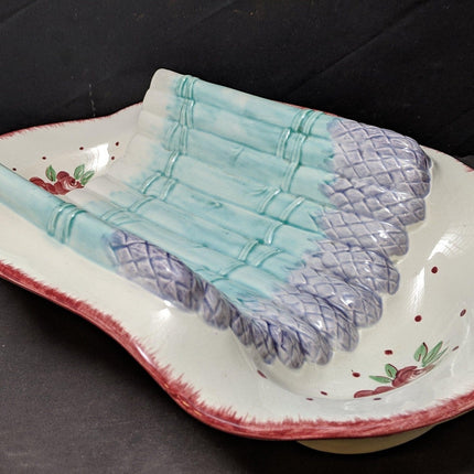 15.25" Longchamp French Majolica Asparagus Serving Platter 9.25" deep x 3.5" tal - Estate Fresh Austin