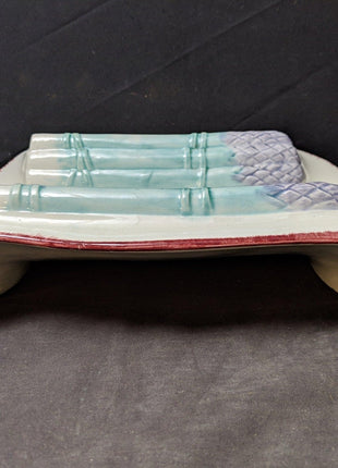 15.25" Longchamp French Majolica Asparagus Serving Platter 9.25" deep x 3.5" tal - Estate Fresh Austin