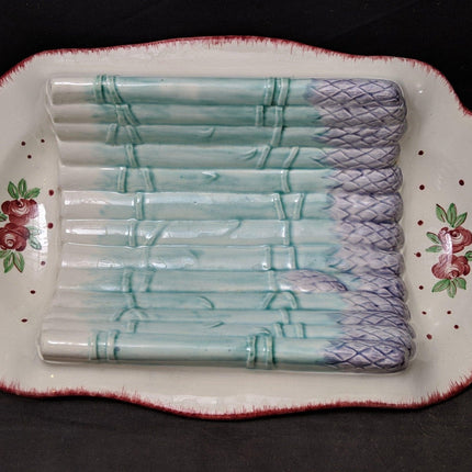 15.25" Longchamp French Majolica Asparagus Serving Platter 9.25" deep x 3.5" tal - Estate Fresh Austin