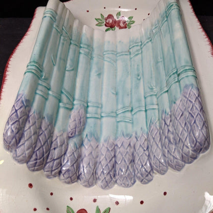 15.25" Longchamp French Majolica Asparagus Serving Platter 9.25" deep x 3.5" tal - Estate Fresh Austin