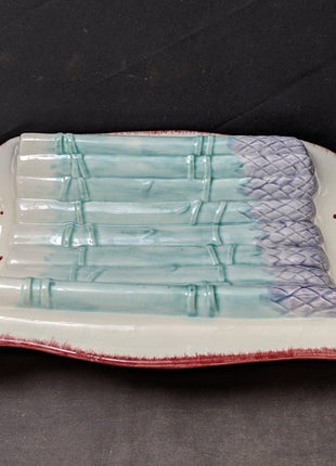 15.25" Longchamp French Majolica Asparagus Serving Platter 9.25" deep x 3.5" tal - Estate Fresh Austin