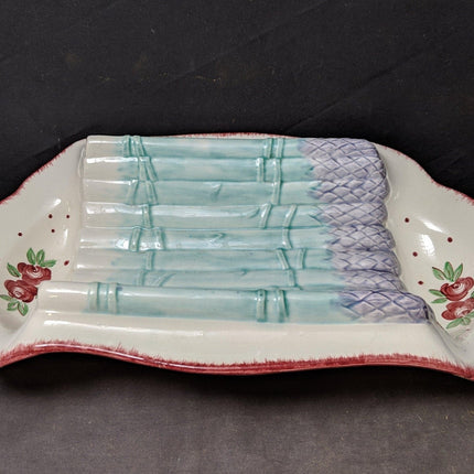 15.25" Longchamp French Majolica Asparagus Serving Platter 9.25" deep x 3.5" tal - Estate Fresh Austin