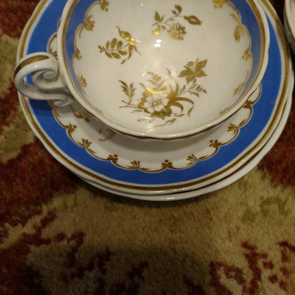 15pc c1850 English Blue and gilt teacup set - Estate Fresh Austin