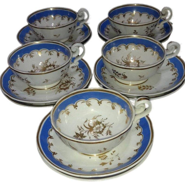 15pc c1850 English Blue and gilt teacup set - Estate Fresh Austin