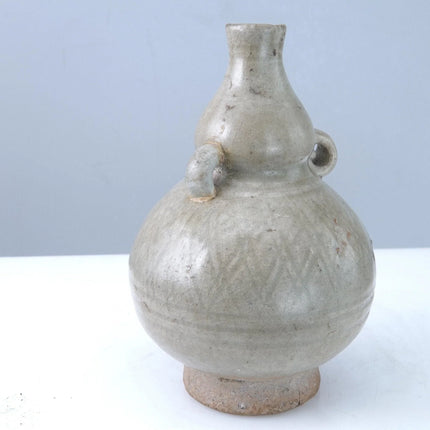 15th Century Thai Sawankhalok celadon Tall bottle or Vase with incised decoratio - Estate Fresh Austin