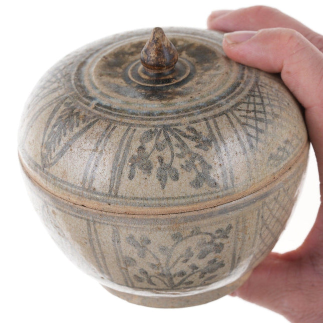 15th Century Thai Sawankhalok Kiln Condiment Jar with Lid u - Estate Fresh Austin