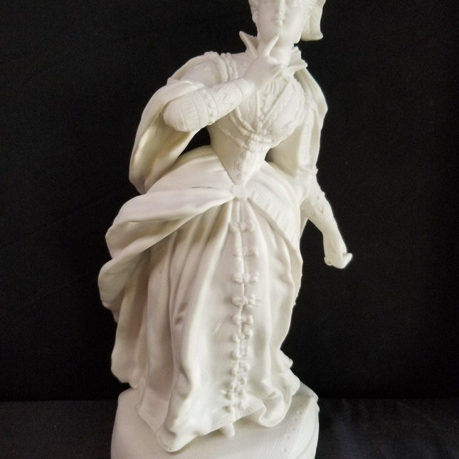 16 5/8" tall Antique Parian Figure Sculpture Woman in ornate dress 19th century - Estate Fresh Austin