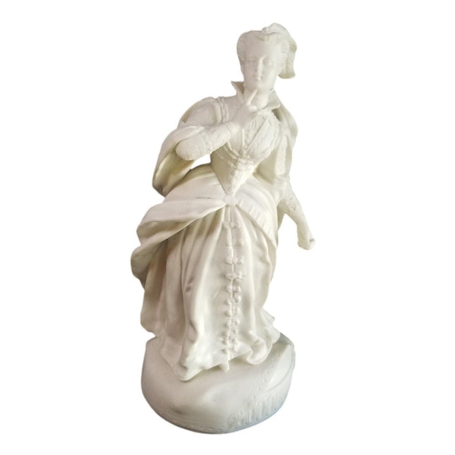 16 5/8" tall Antique Parian Figure Sculpture Woman in ornate dress 19th century - Estate Fresh Austin