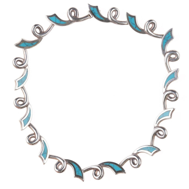 16" Los Castillo Modernist sterling and turquoise choker necklace - Estate Fresh Austin